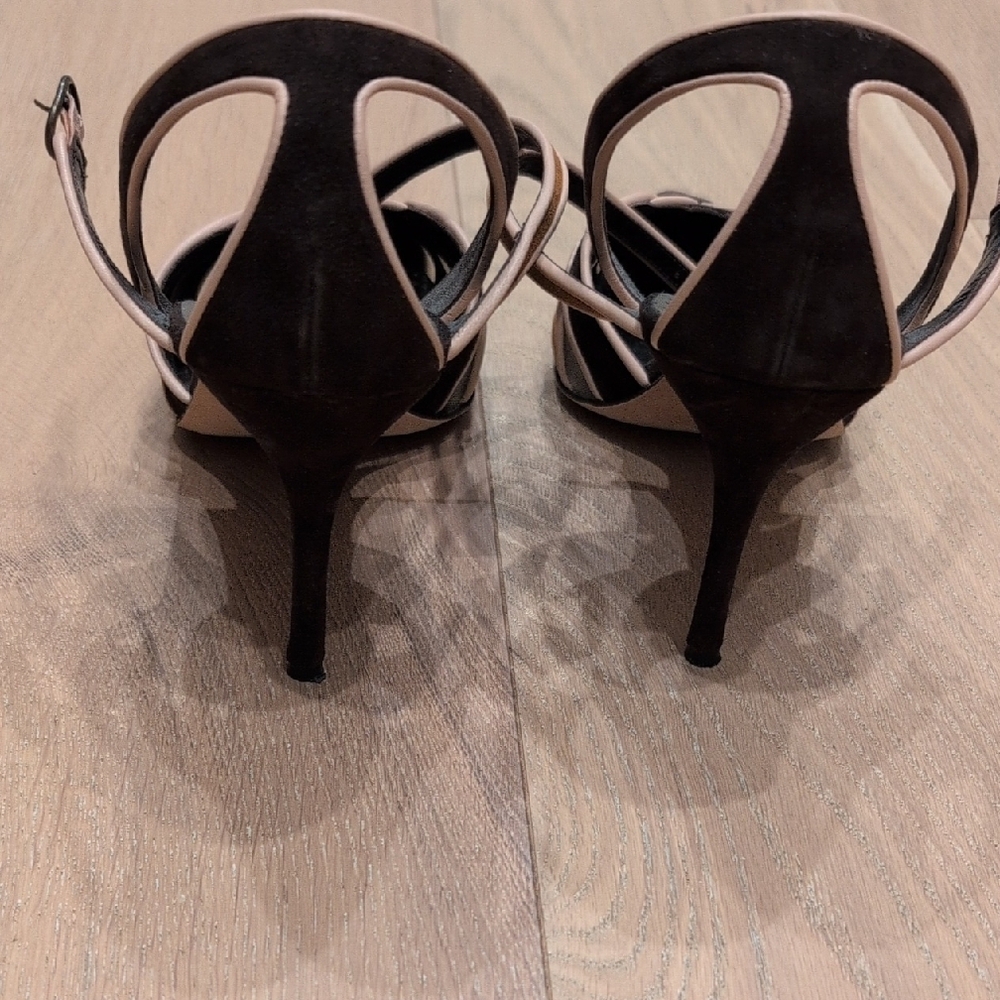 Manolo Blahnik Black and Brown Sculpted Strap Pointed-Toe Heels - Picture 3 of 4